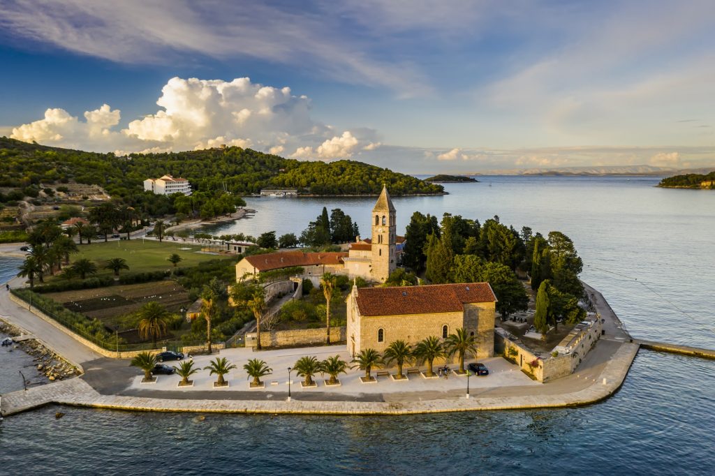 Aerial view of Vis town on Vis island, Croatia