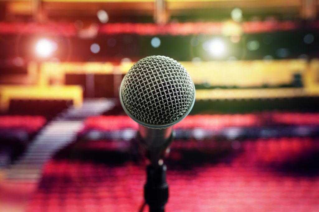 Microphone on stage in concert hall theater